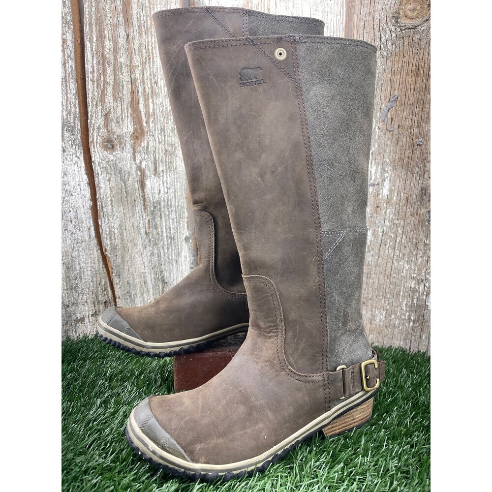 Sorel Slimboot Tall Waterproof Oiled Leather Equestrian Boot Brown Women's 7